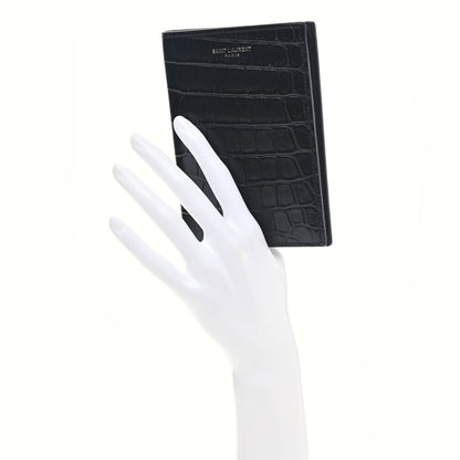 Saint Laurent Crocodile Embossed Passport Holder Black 2 of 8