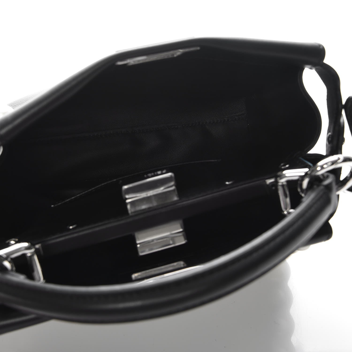 Fendi Vitello Seta Shiny Nappa Pearl Scallopped Studded Mini Peekaboo Iconic Satchel Black 7 of 9
