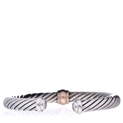 David Yurman Sterling Silver 18K Rose Gold Pink Sapphire 7mm Cable Classics Single Station Bracelet 3 of 4