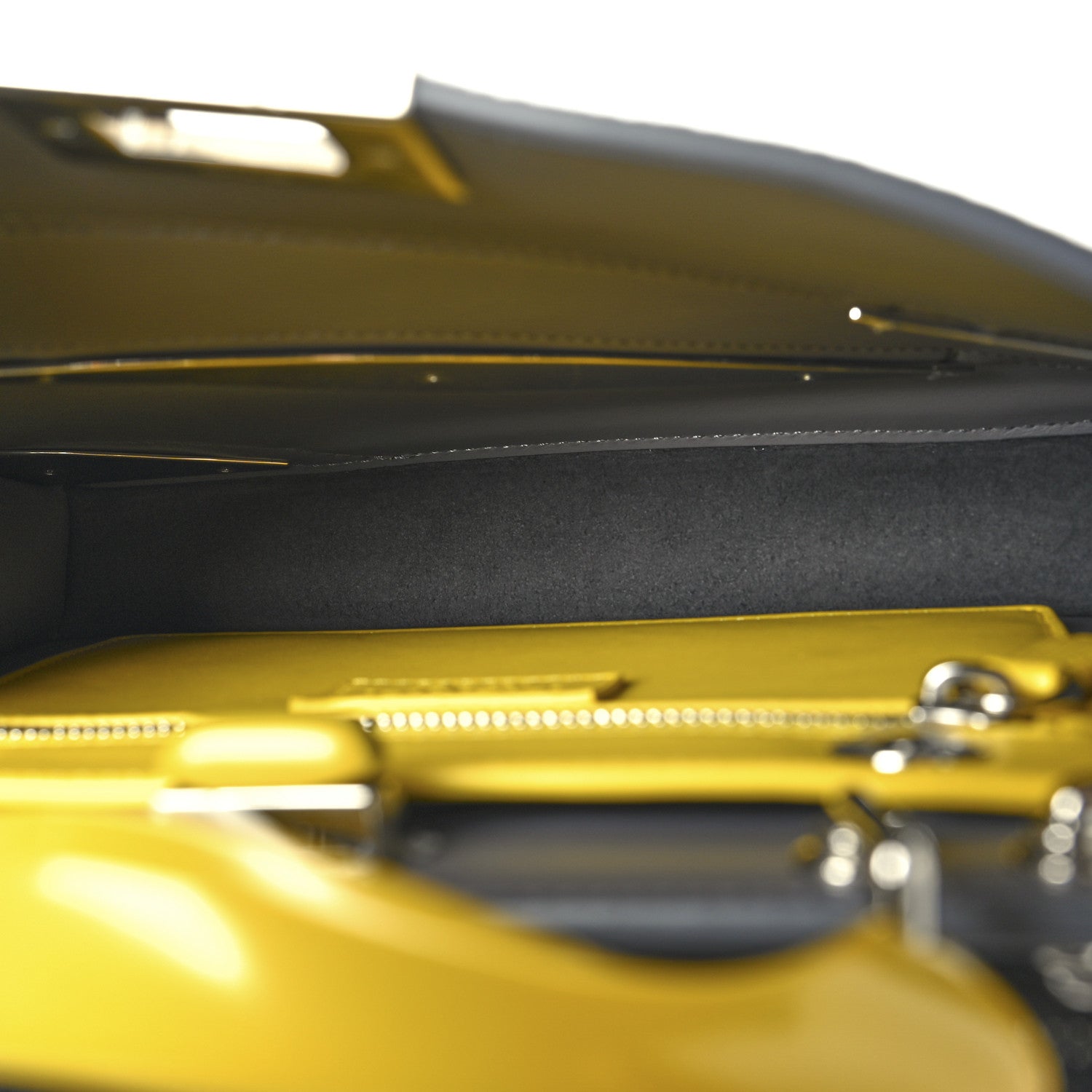 Fendi X MA YANSONG Cuoio Romano Aluminum Bi-Color Mini Peekaboo I SEE U Satchel Grey Yellow 6 of 12