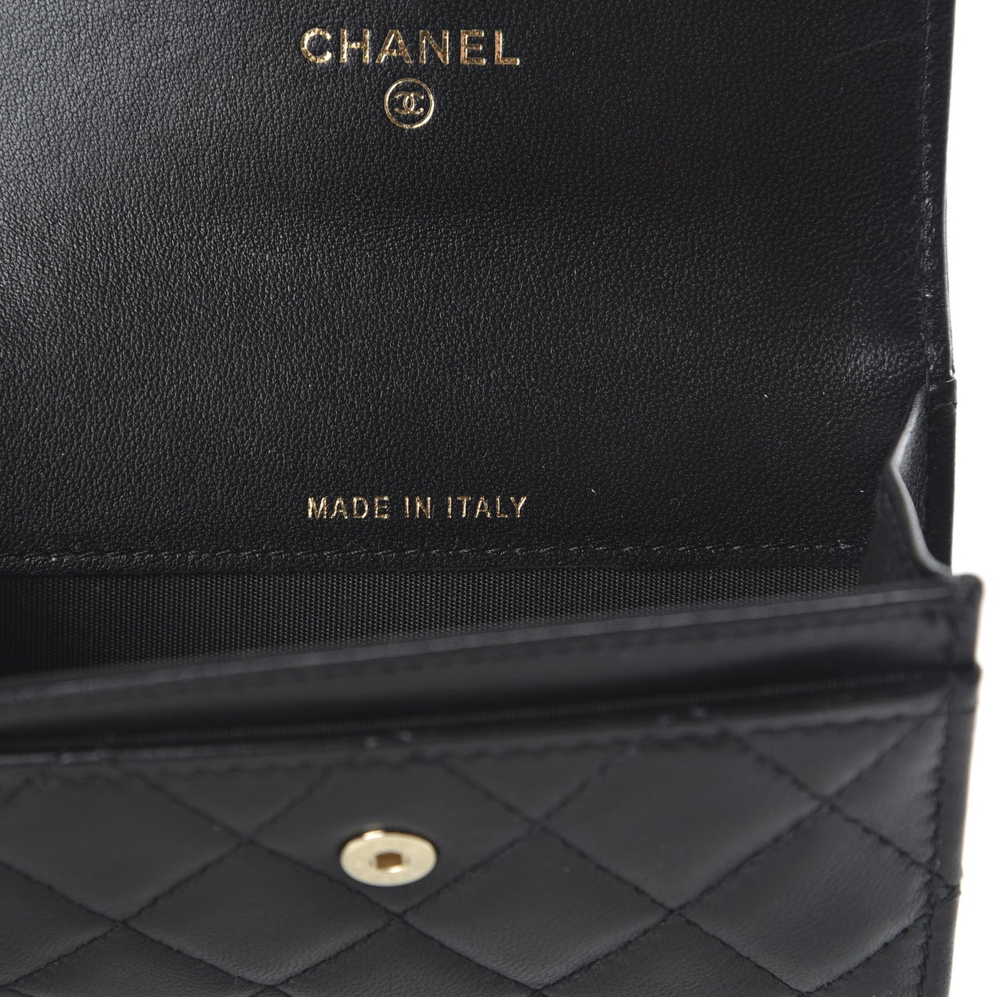 Lambskin Quilted CC Button Flap Card Holder Black