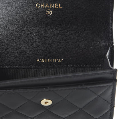 Chanel Lambskin Quilted CC Button Flap Card Holder Black 9 of 13