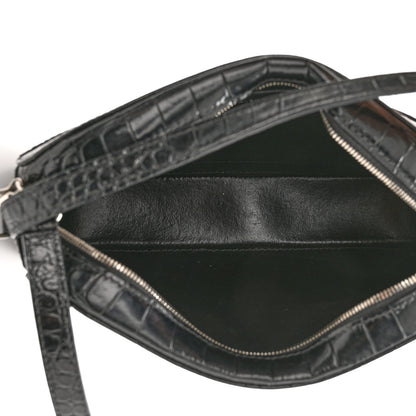 Balenciaga Shiny Calfskin Logo Crocodile Embossed S Everyday Camera Bag with Handle Black 5 of 10
