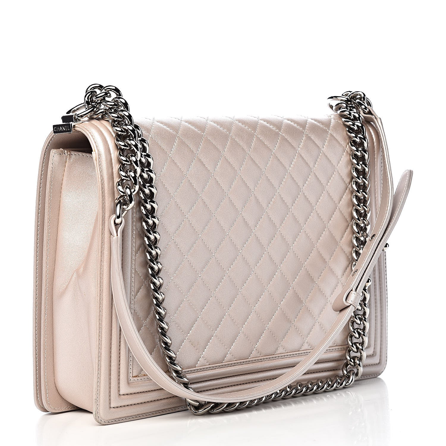 Chanel Metallic Lambskin Quilted Large Boy Flap Light Beige 3 of 13