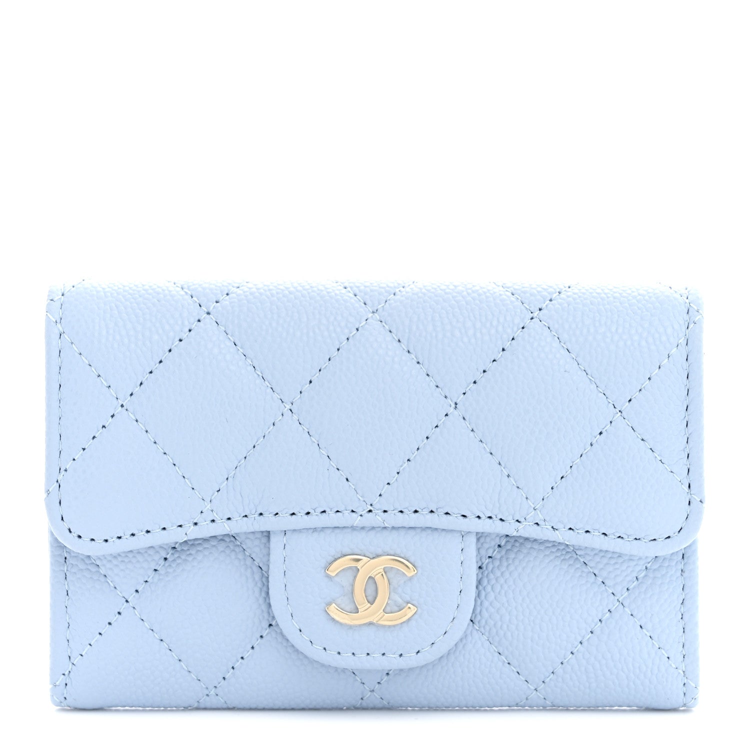 Chanel Caviar Quilted Flap Card Holder Wallet Light Blue 1 of 8
