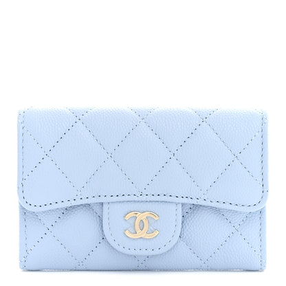 Chanel Caviar Quilted Flap Card Holder Wallet Light Blue 1 of 8
