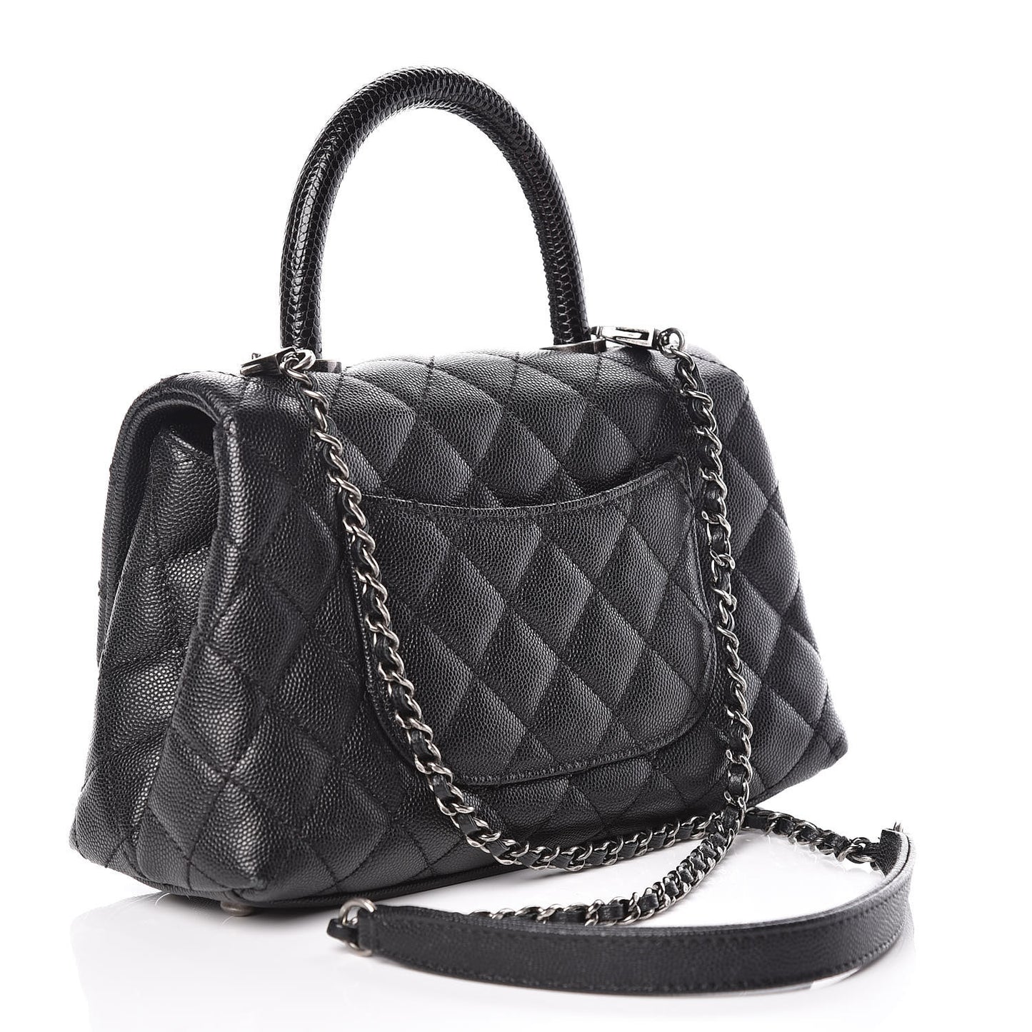 Caviar Lizard Quilted Mini Coco Handle Flap Black