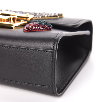 Gucci Calfskin Strawberry Embroidered Small Padlock Shoulder Bag Black 6 of 13