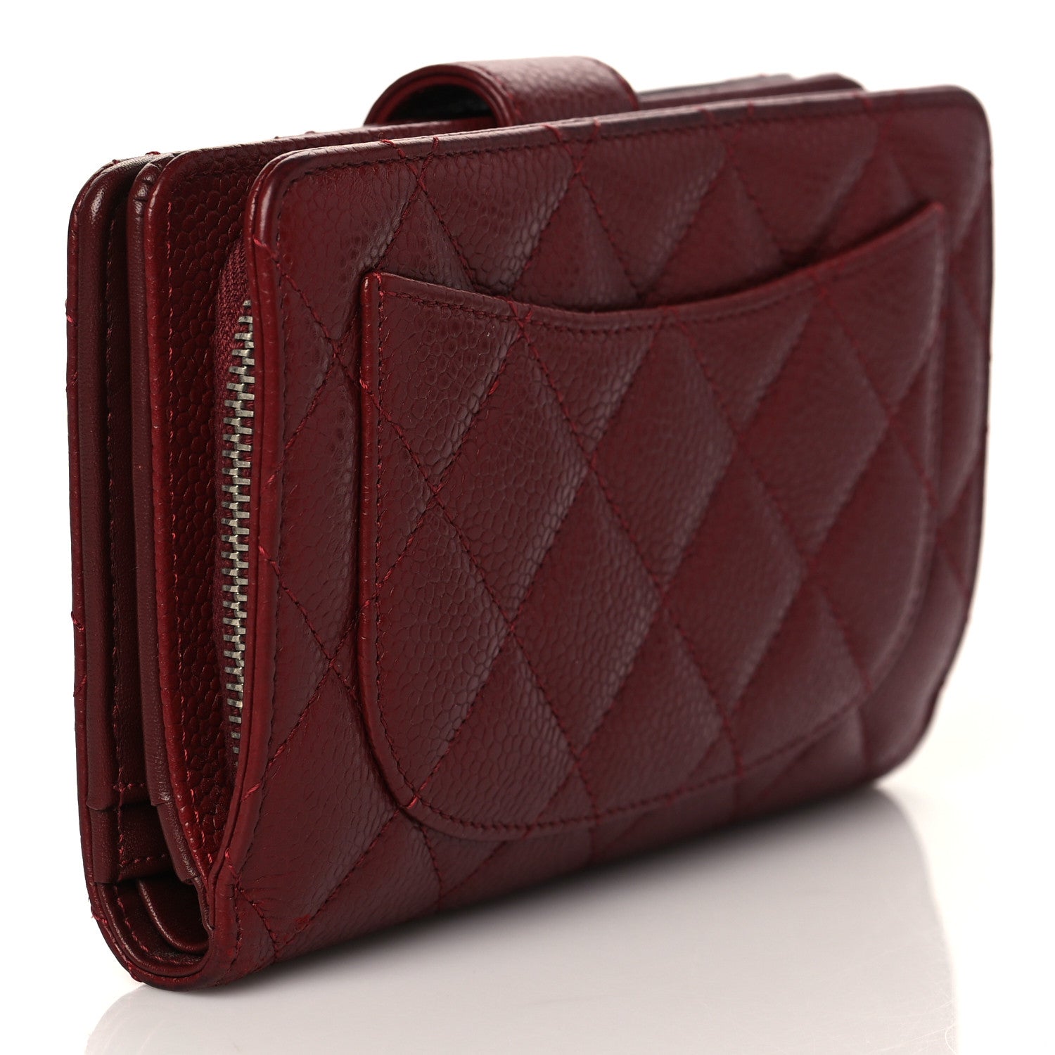 Chanel Caviar Quilted Zipped Pocket Wallet Red 3 of 10