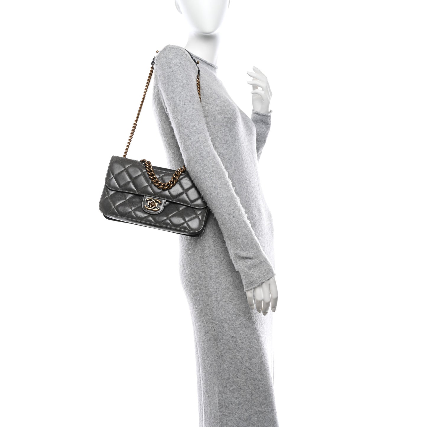 Glazed Calfskin Medium Perfect Edge Flap Grey