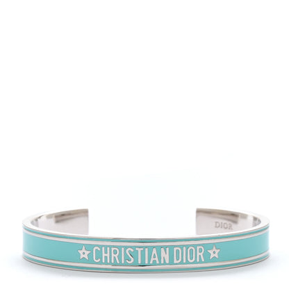 Christian Dior Metal Enamel Code Bangle Bracelet Light Blue Silver 1 of 5