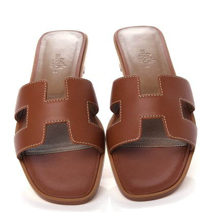 Hermes Box Calfskin Oran Sandals 37.5 Gold 5 of 11