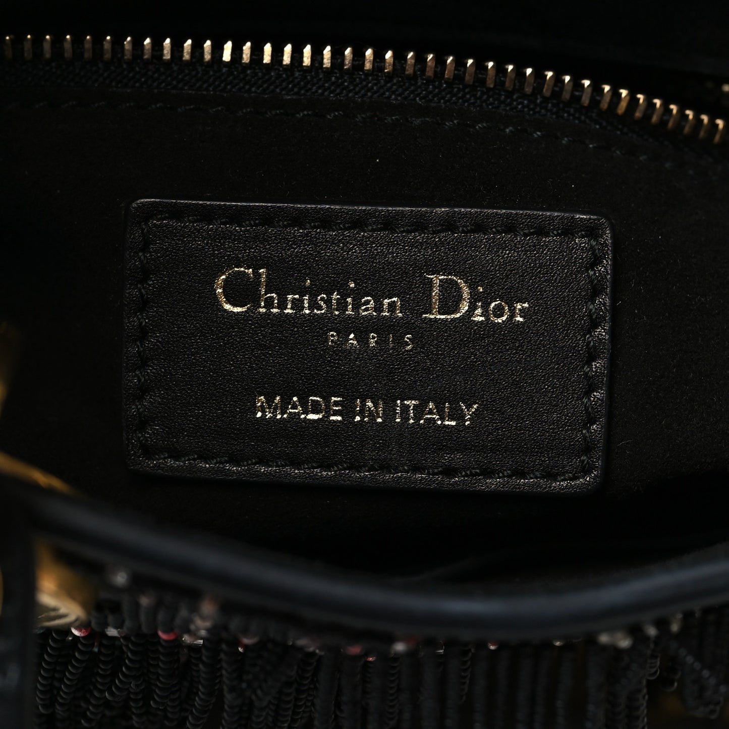 Lambskin Beaded Fringe Mini Lady Dior Black Multicolor