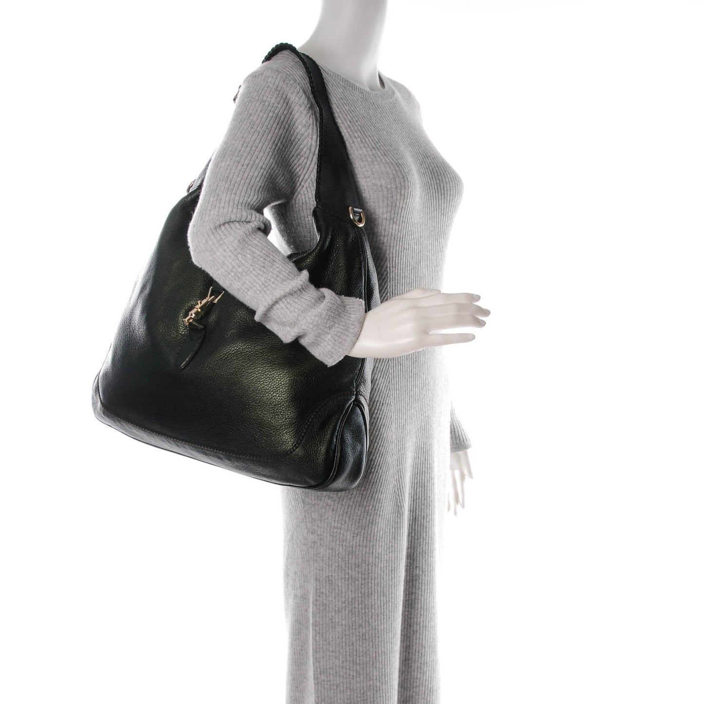 Metallic Pebbled Calfskin Large New Jackie Shoulder Bag Green