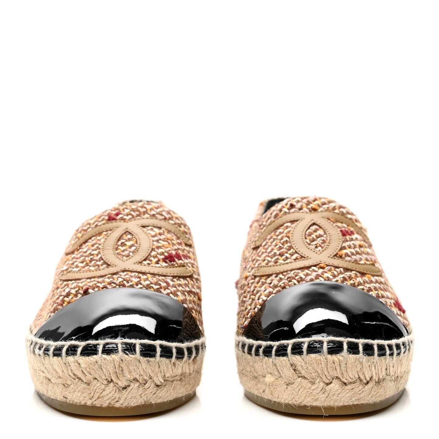 Tweed Patent CC Espadrilles 38 Beige Black Multicolor