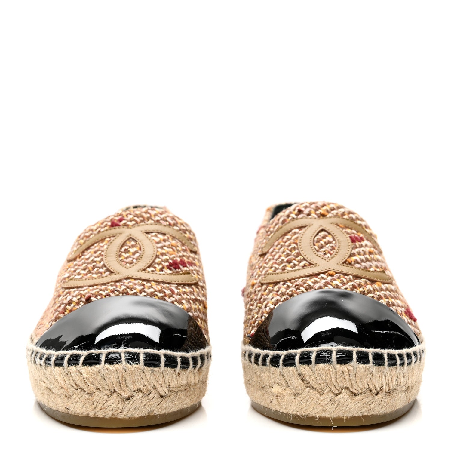 Chanel Tweed Patent CC Espadrilles 38 Beige Black Multicolor 2 of 10