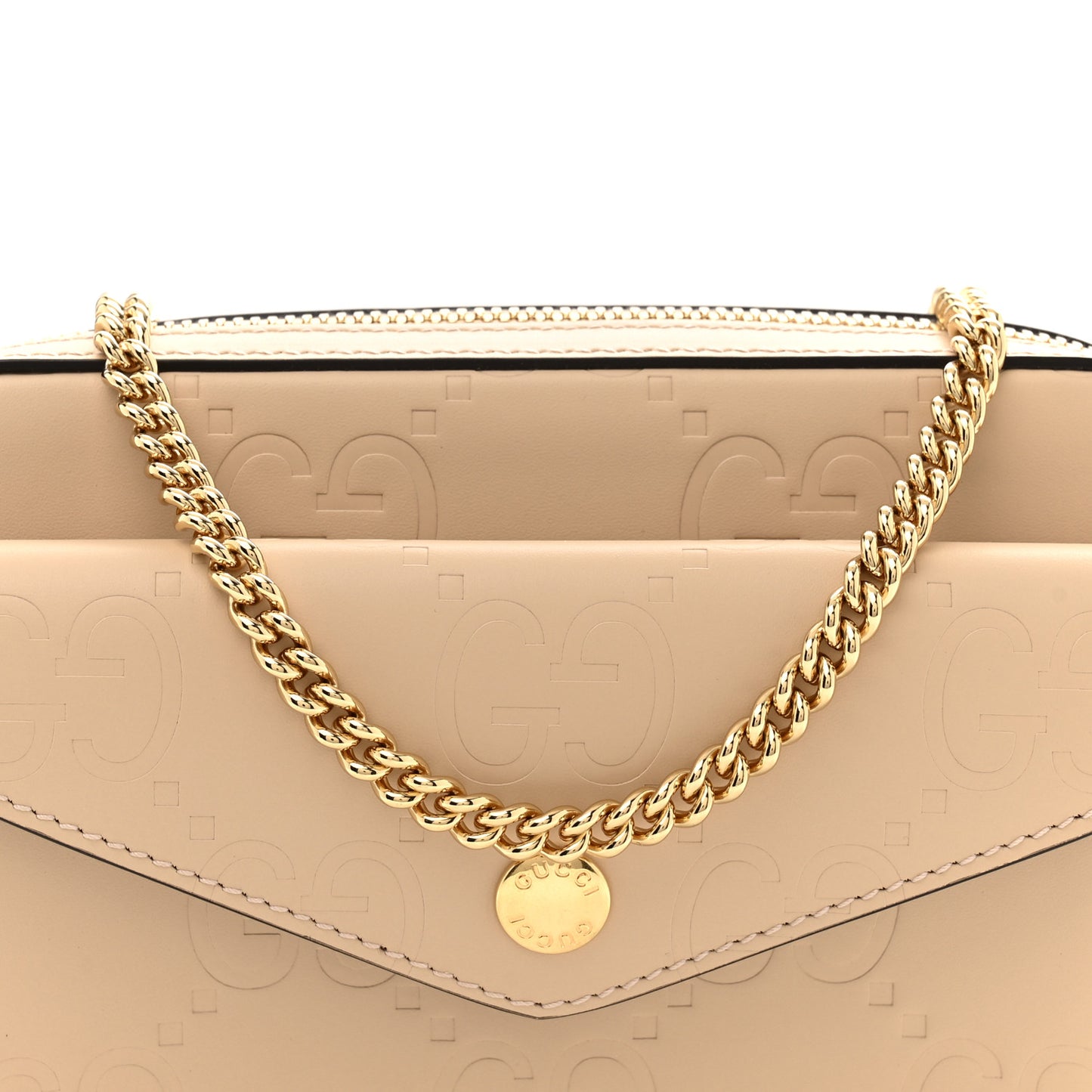 Calfskin GG Super Mini Debossed Chain Wallet Souffle Rose