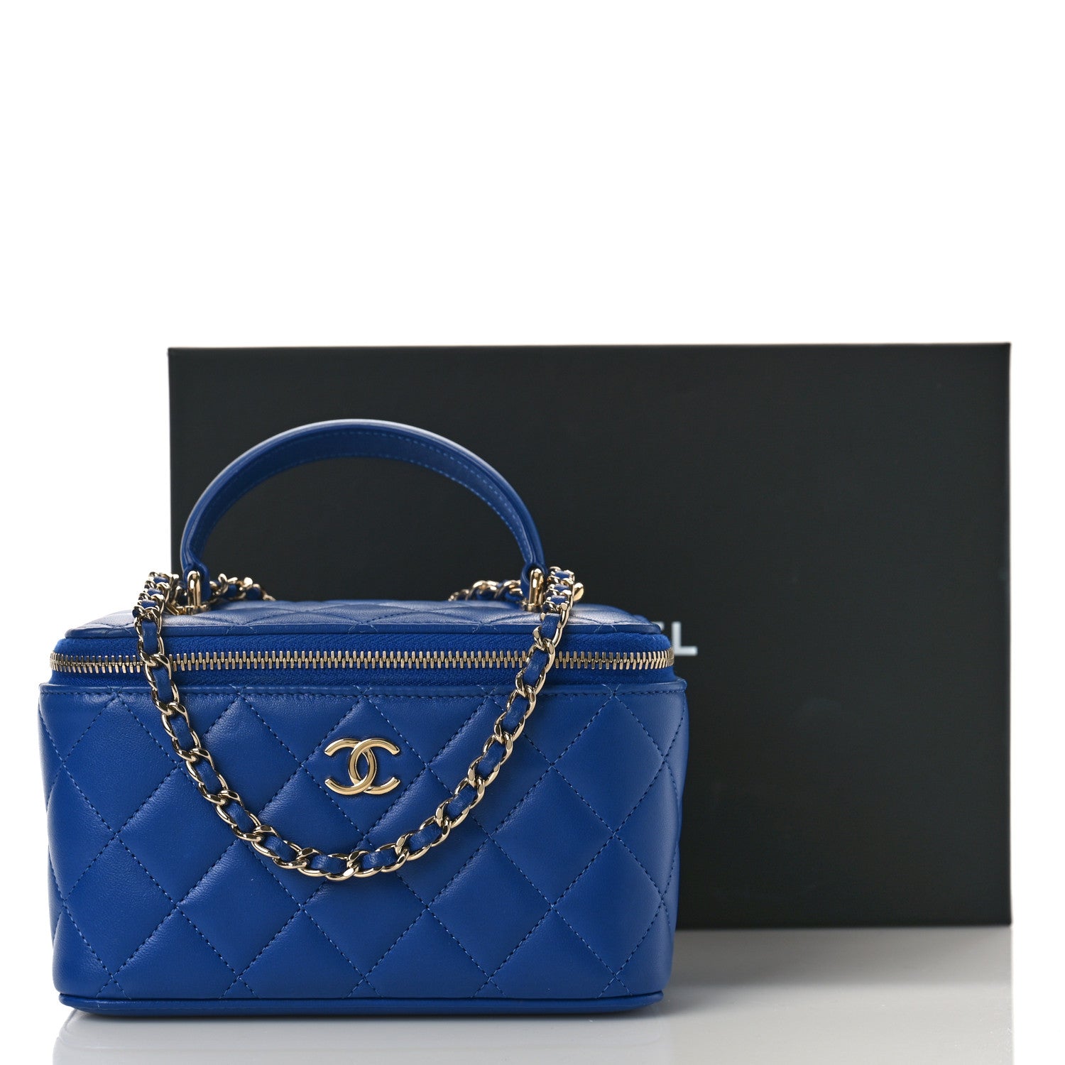 Chanel Lambskin Quilted Small Top Handle Vanity Case With Chain Blue 10 of 10
