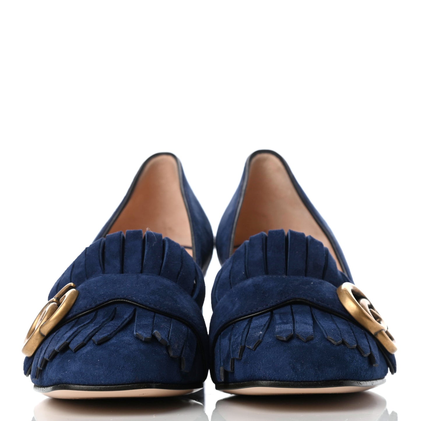 Kid Scamosciato GG Marmont Fringe 50mm Loafer Pumps 35 Blue Ink