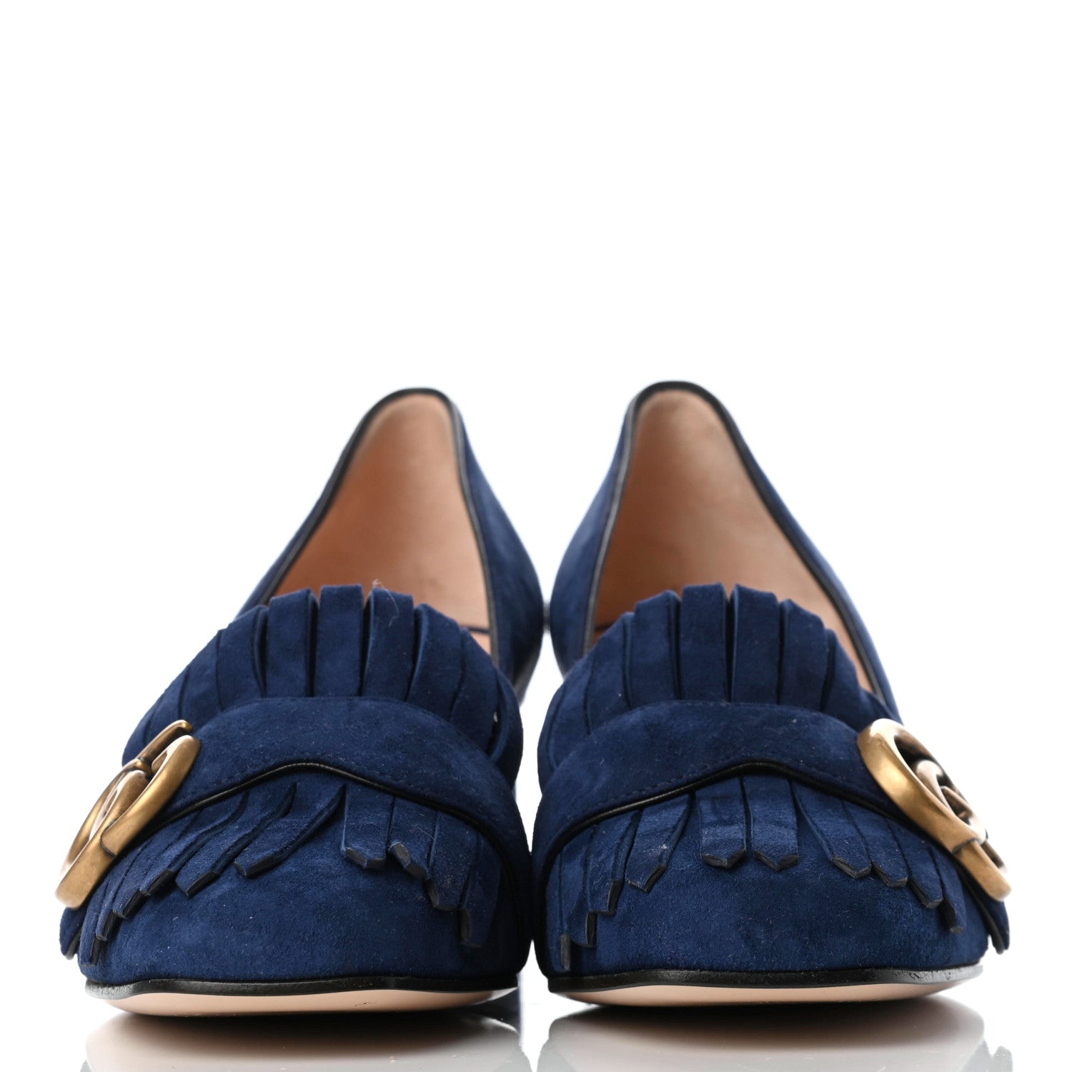 Gucci Kid Scamosciato GG Marmont Fringe 50mm Loafer Pumps 35 Blue Ink 2 of 8