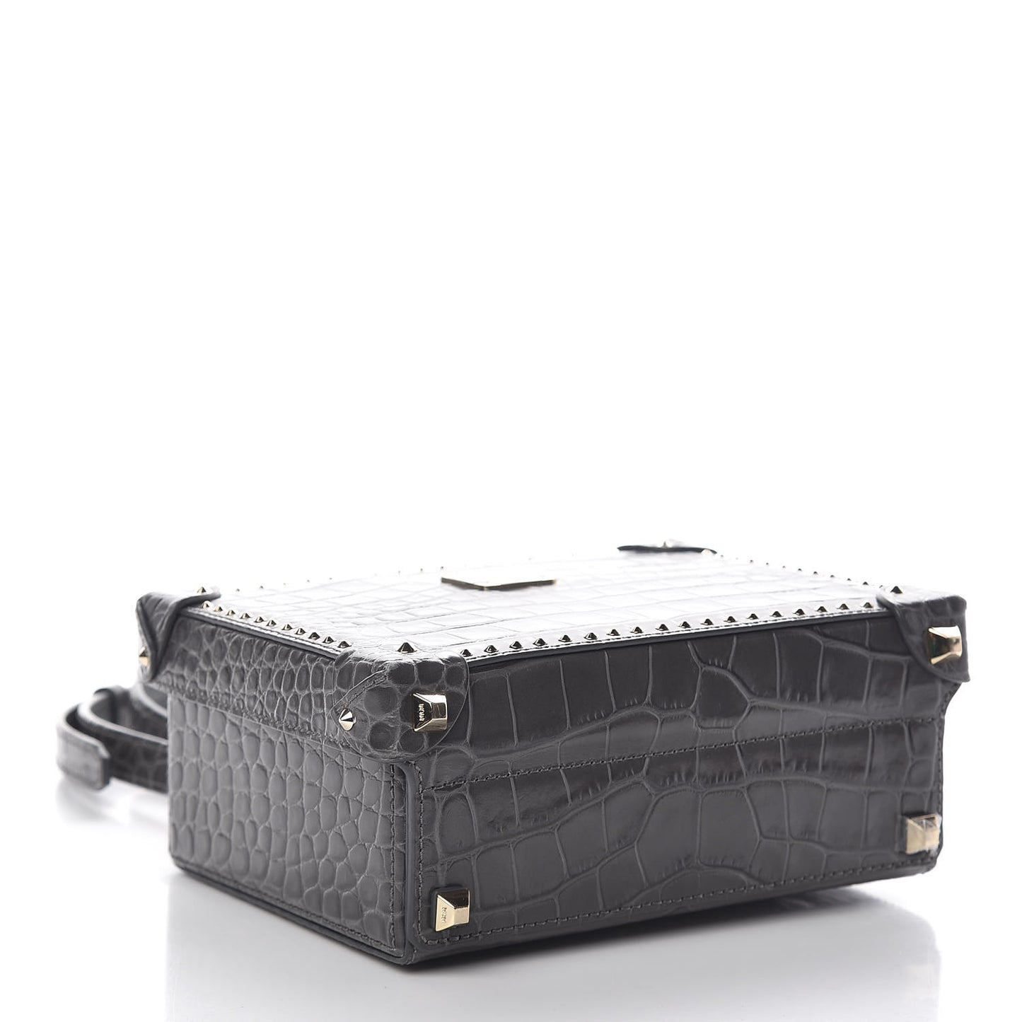 Calfskin Crocodile Embossed Small Berlin Crossbody Charcoal