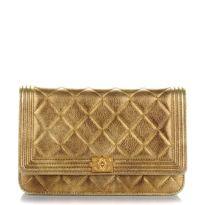 Chanel Metallic Distressed Calfskin Quilted Boy Wallet On Chain WOC Gold 1 of 8