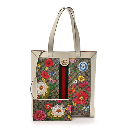 Gucci GG Supreme Monogram Flora Web Ophidia Vertical Shopping Tote White 4 of 14