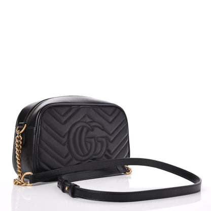 Gucci Calfskin Matelasse Small GG Marmont Chain Shoulder Bag Black 3 of 8
