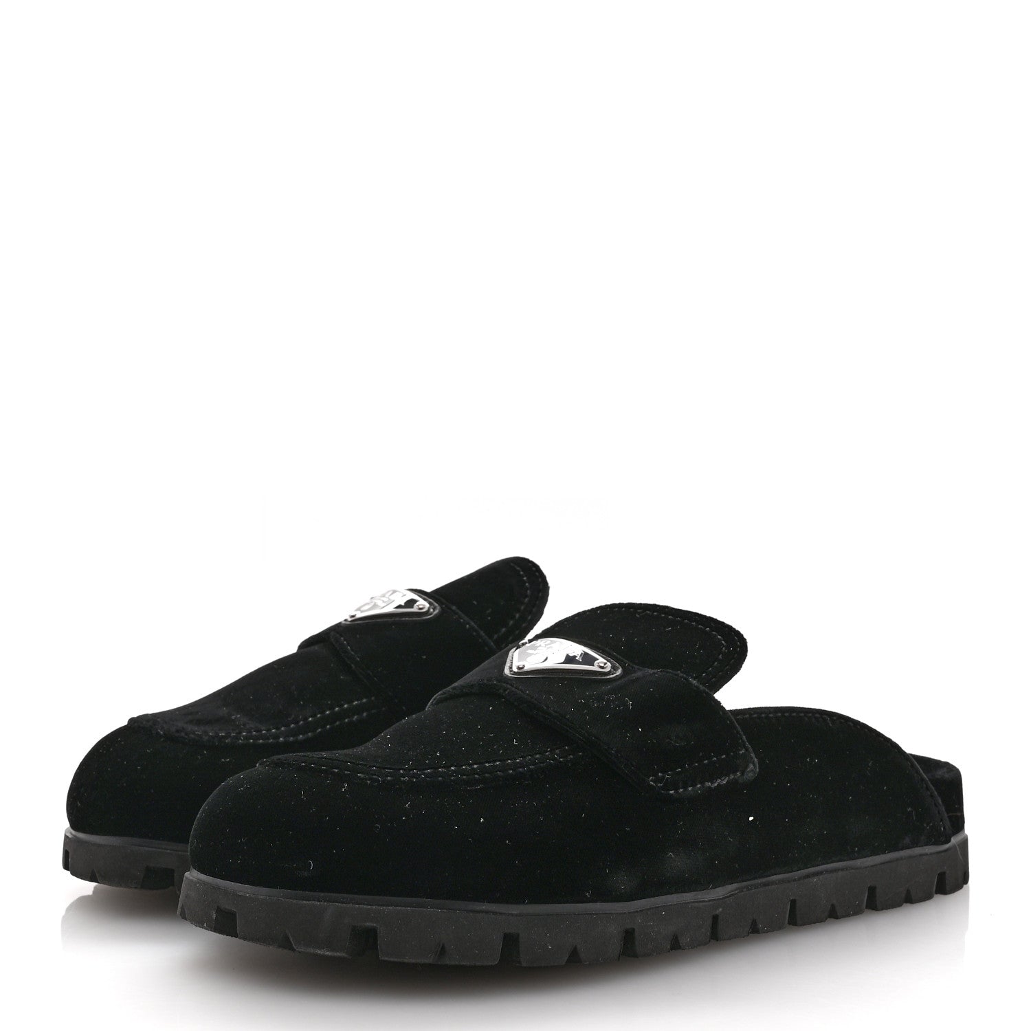 Prada Velluto Triangle 20mm Flat Mules 37.5 Black 4 of 8