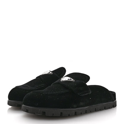 Prada Velluto Triangle 20mm Flat Mules 37.5 Black 4 of 8