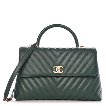 Chanel Caviar Chevron Quilted Medium Coco Handle Flap Green 1 of 11