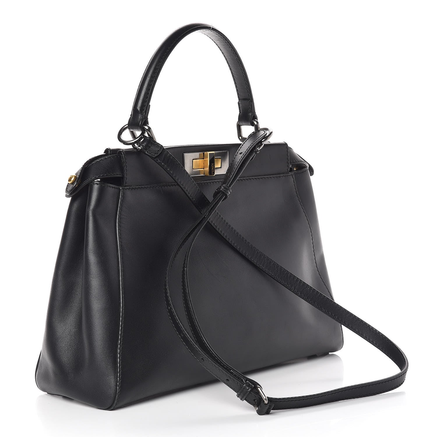 Fendi Vitello Suede Medium Peekaboo Iconic Satchel Black 4 of 19