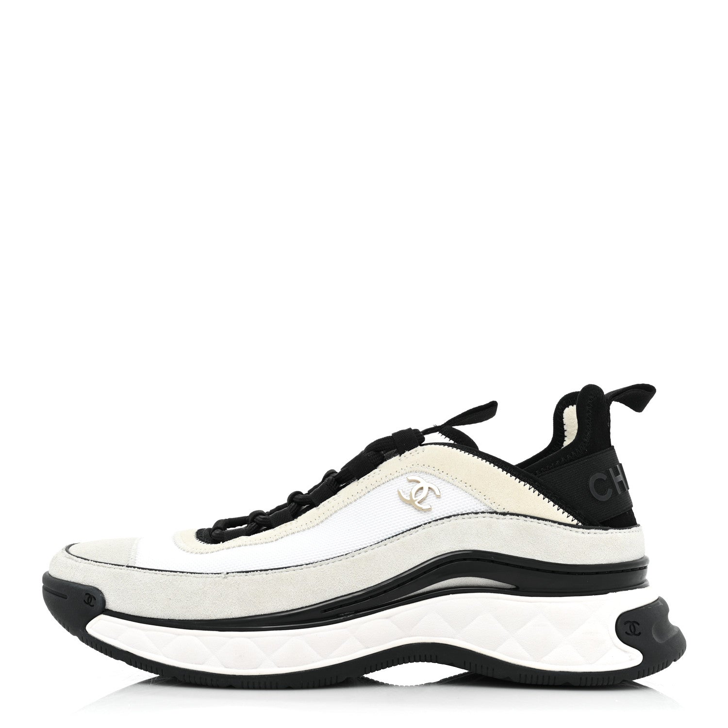 Chanel Velvet Calfskin Mixed Fibers CC Sneakers 40 Ivory Black 1 of 13
