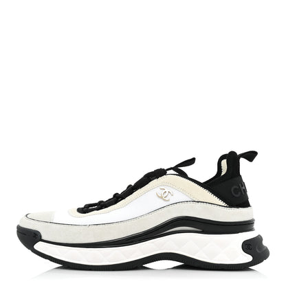 Chanel Velvet Calfskin Mixed Fibers CC Sneakers 40 Ivory Black 1 of 13