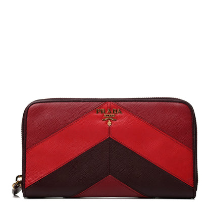 Prada Saffiano Chevron Zip Around Wallet Rubino 1 of 8