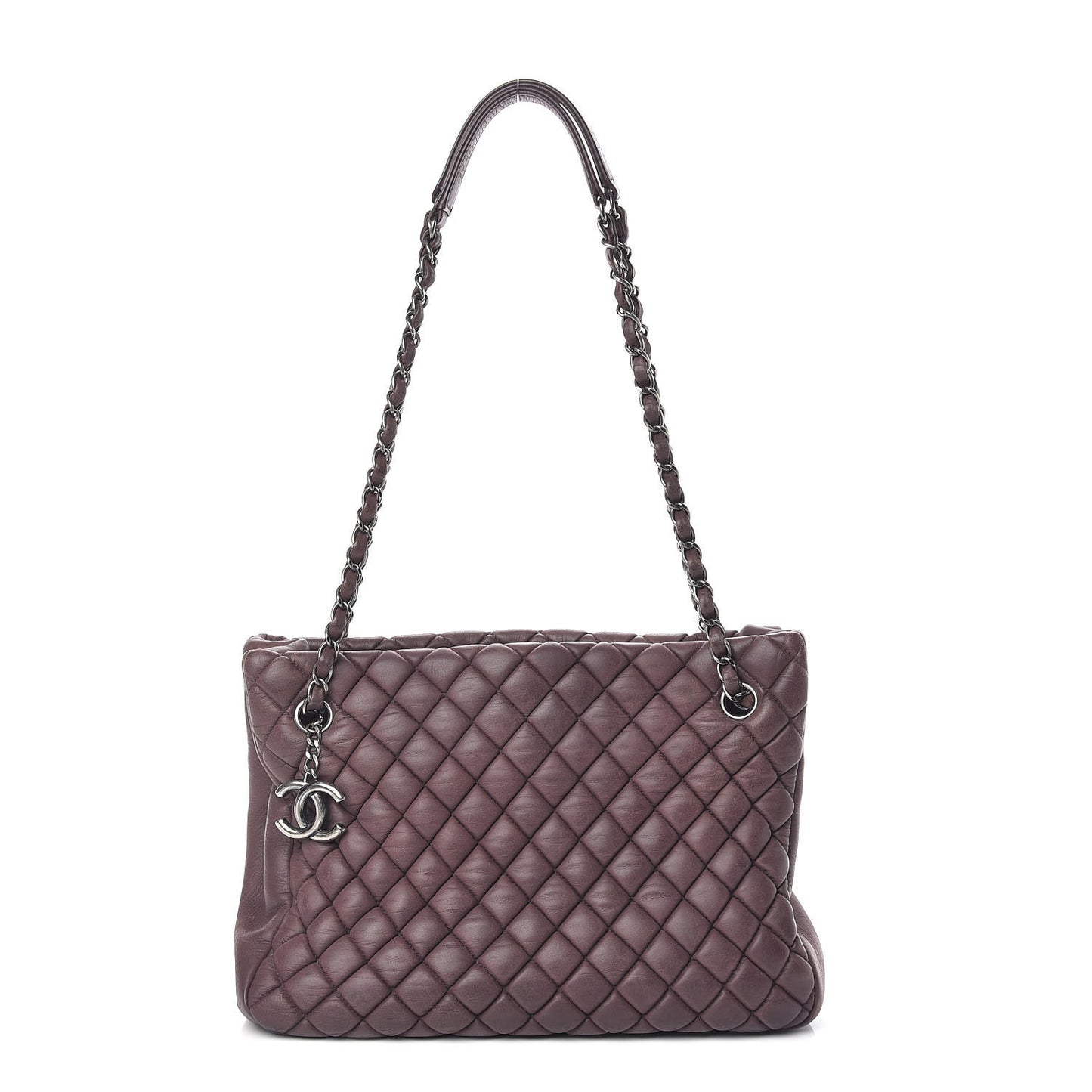 Iridescent Calfskin Small New Bubble Quilt Tote Plum