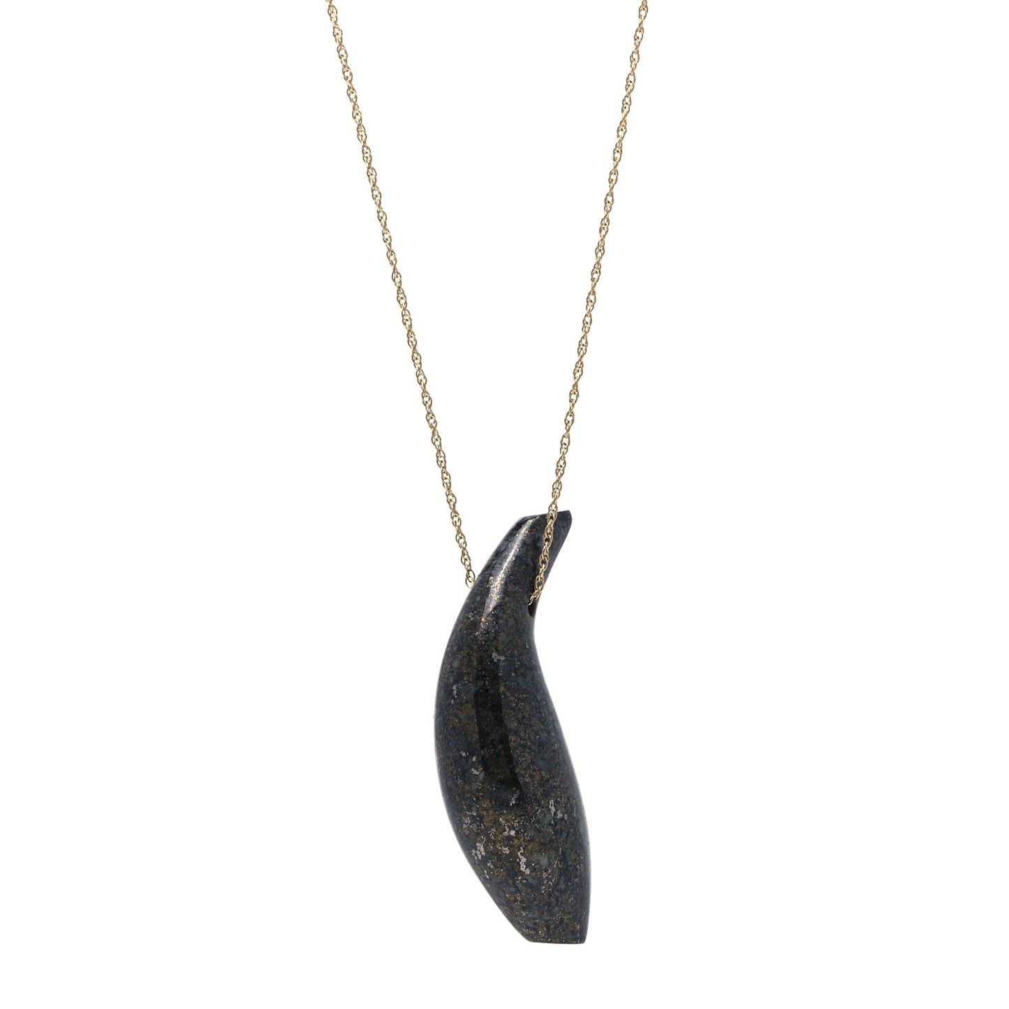 18K Yellow Gold Jade Frank Gehry Fish Pendant Necklace