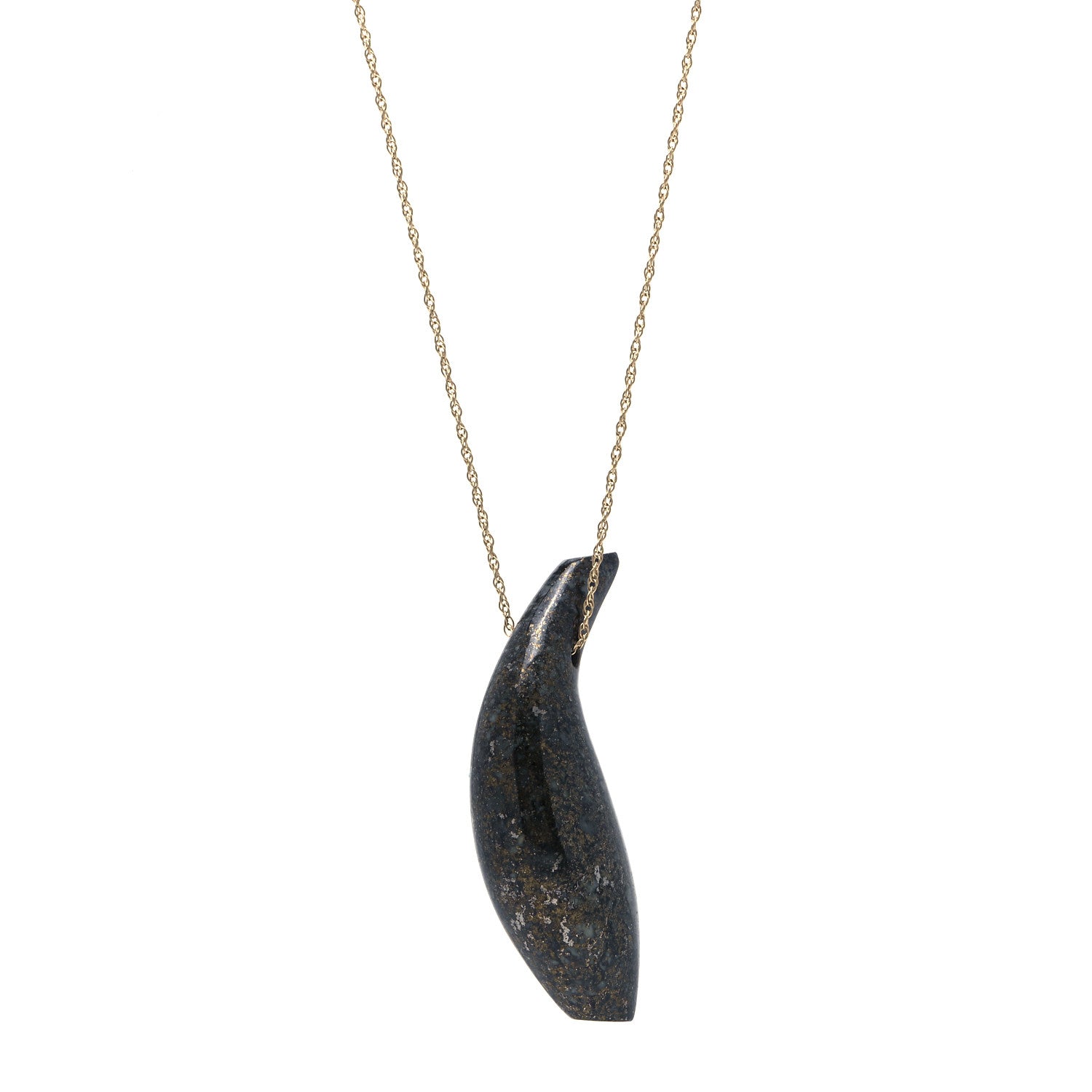 Tiffany 18K Yellow Gold Jade Frank Gehry Fish Pendant Necklace 3 of 6