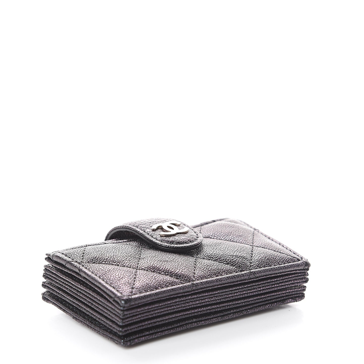 Iridescent Caviar Quilted Gusseted Card Holder Black