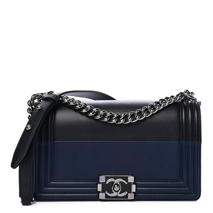 Chanel Calfskin Medium Bi-Color Boy Flap Navy Black 1 of 6