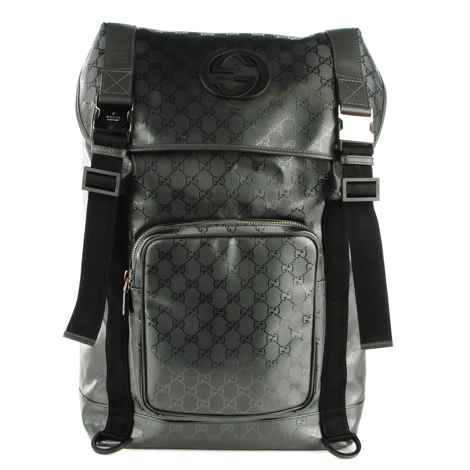 Gucci Imprime Monogram Interlocking G Double Buckle Backpack Platinum Grey 1 of 7