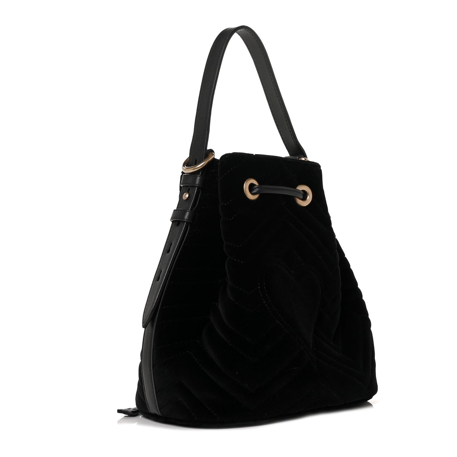 Gucci Velvet Matelasse GG Marmont Bucket Bag Black 2 of 8