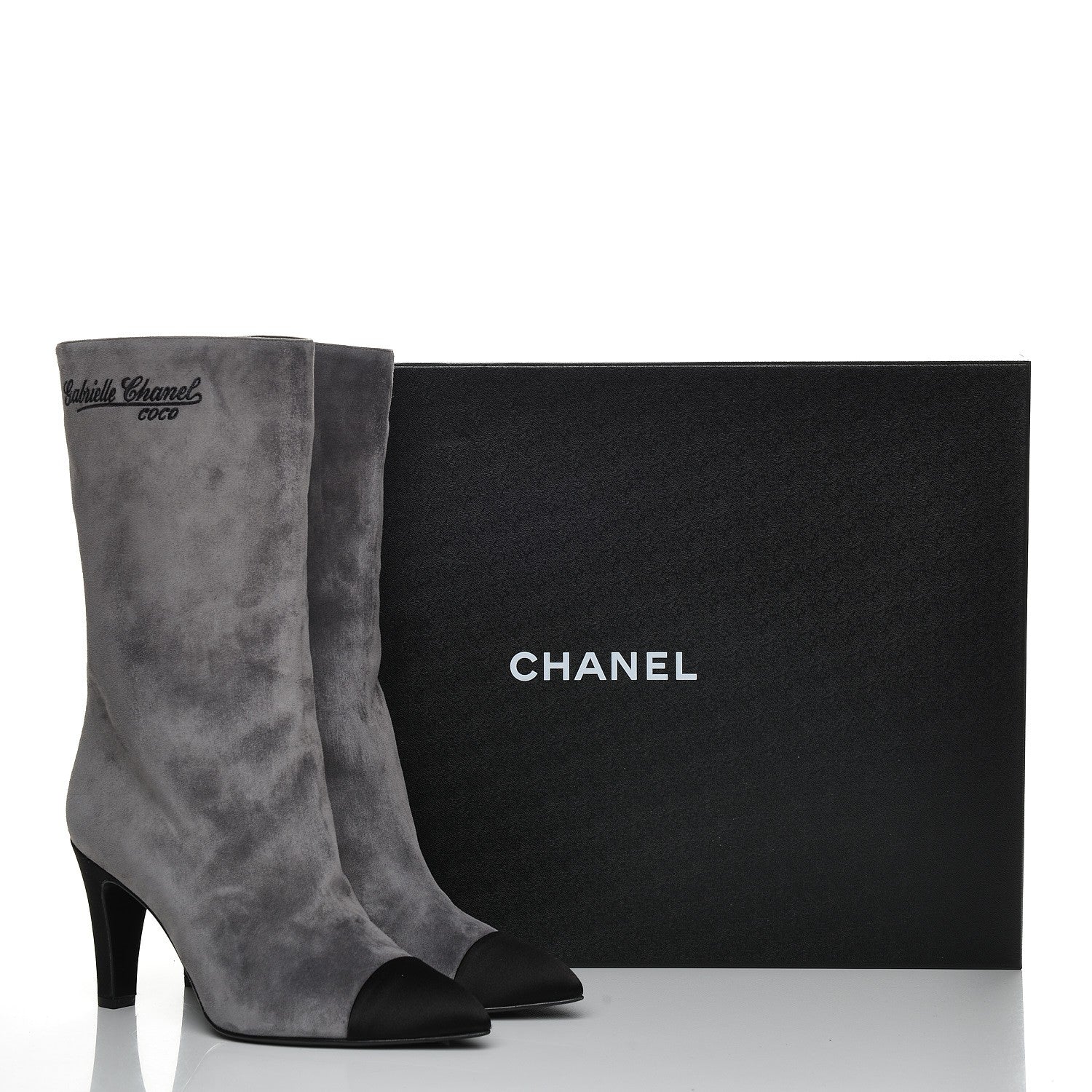 Chanel Suede Calfskin Satin Cap Toe Short Boots 39 Grey Black 12 of 12