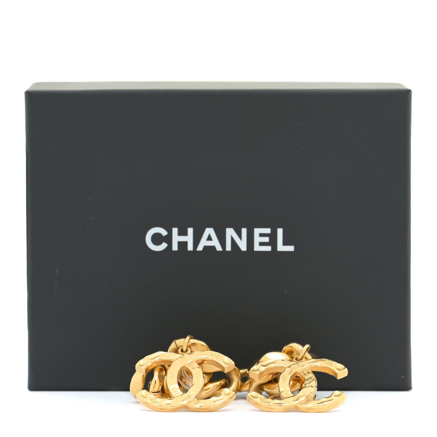 Metal CC Pick Drop Earrings Gold