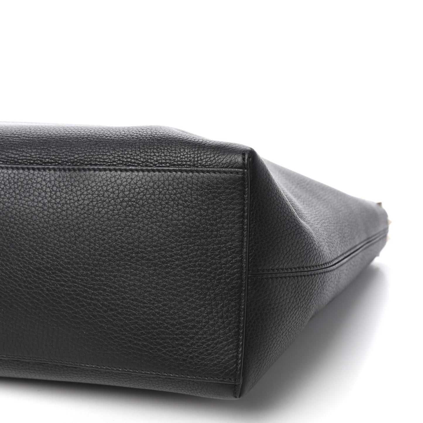 Grained Calfskin Rockstud Shoulder Tote Black