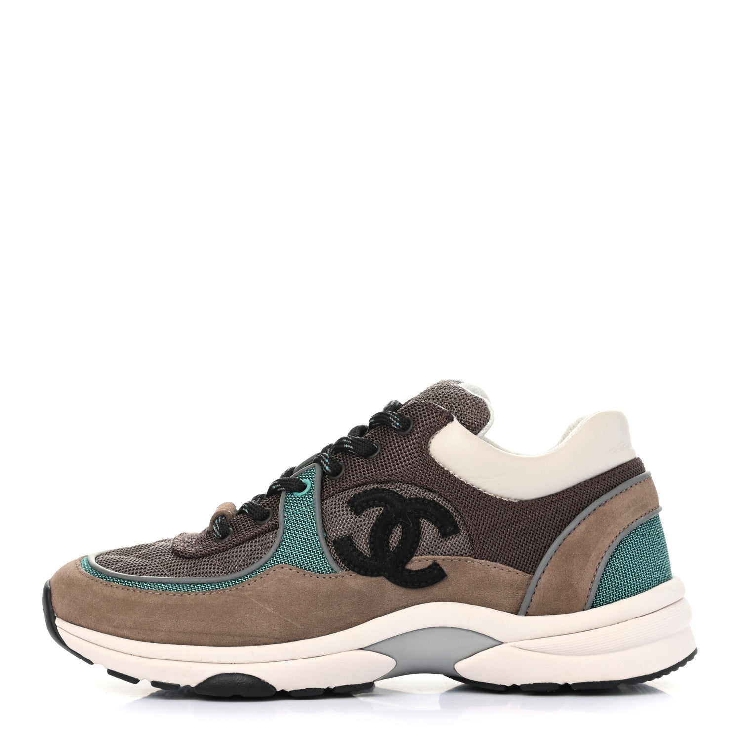 Chanel Nylon Calfskin Suede Womens CC Sneakers 40 Brown Green 1 of 8