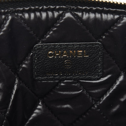 Chanel Sheepskin Quilted Large Vintage Mademoiselle Cosmetic Case Beige Black 6 of 8