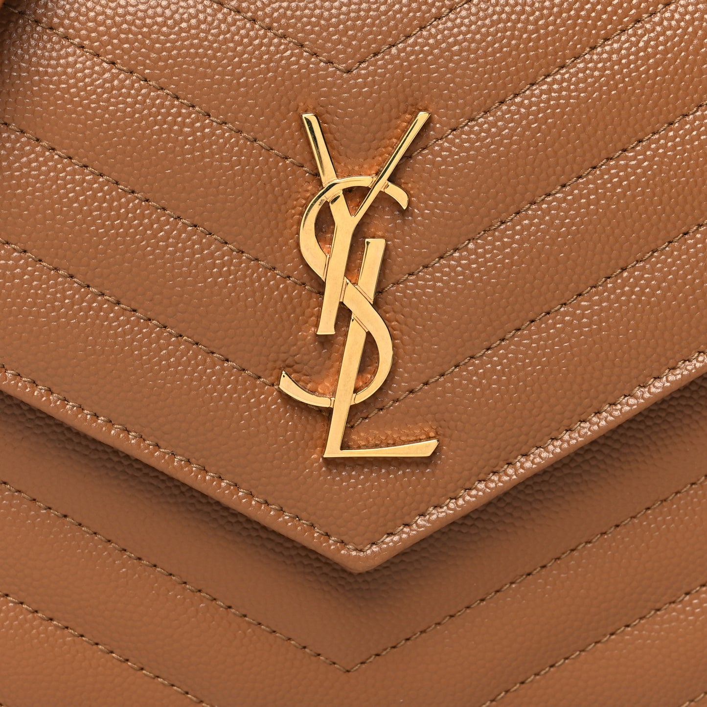 Grain De Poudre Matelasse Chevron Monogram Envelope Chain Wallet Natural Dark