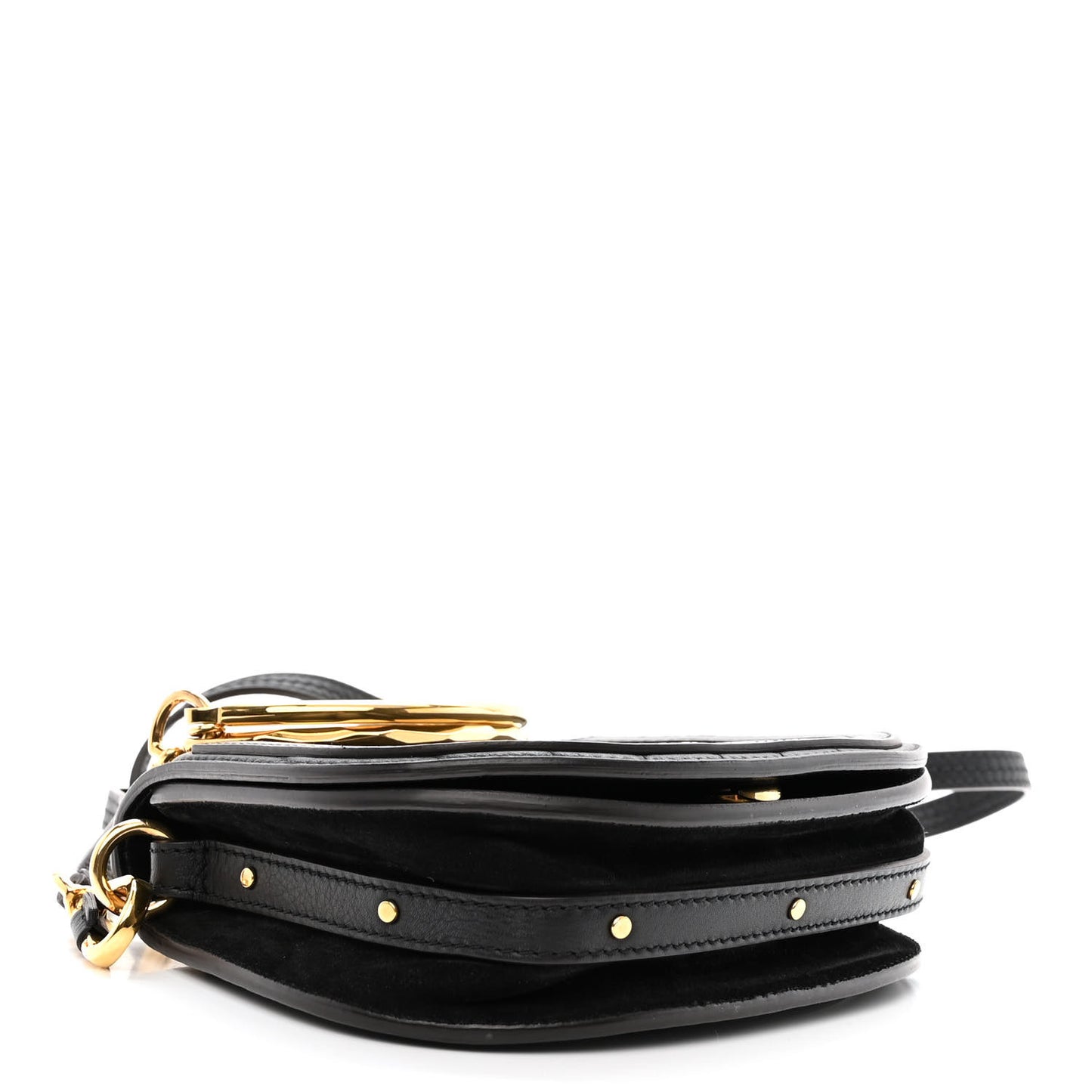 Calfskin Suede Quilted Small Nile Bracelet Bag Black
