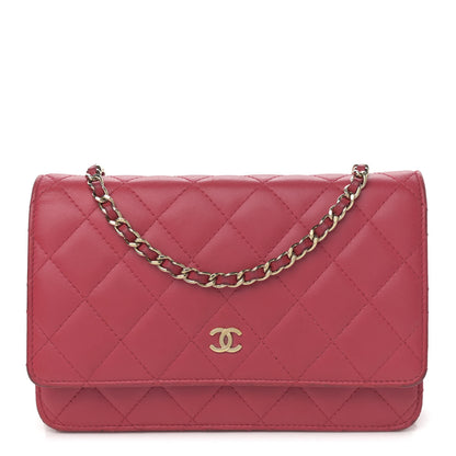 Chanel Lambskin Quilted Wallet On Chain WOC Dark Pink 1 of 15